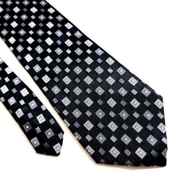 Burma Bibas Black Gray Geometric Woven‎ Wide Silk Tie - Picture 1 of 6